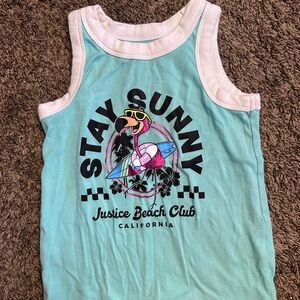 Jolie Kids' Aqua and White Tank Top - Stay Sunny Flamingo